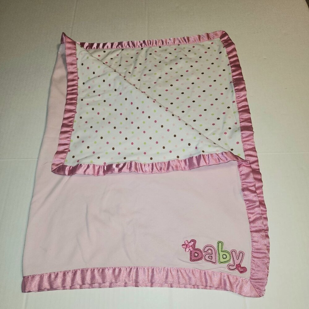 Just One Year by Carter's pink  white baby blanket satin trim polka dots heart